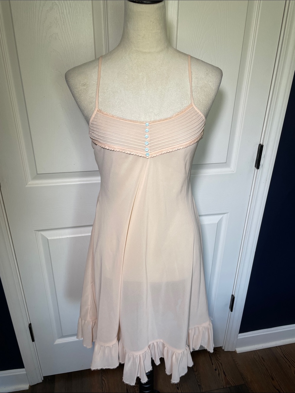 NWT Sretsis Sheer Slip Midi Dress In Pale Pink Coquette Ruffle Hem Size 2